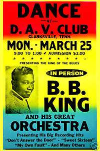 Blues BB King @ Clarksville Tenn. Concert Poster 1961  