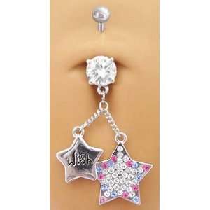  Cz Clear Pink Lt Blue Wish Star Dangle Belly button Navel 