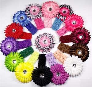 15 baby daisy flower hair clip bow crochet headband  