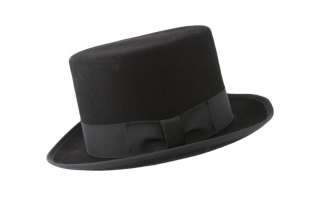 Broner Black Top Hat with Ribbon Band Black Wool  