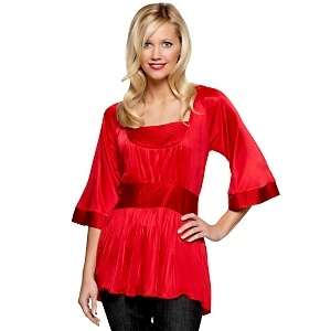 Miss Tina Knit Top 3/4 Length Sleeves Charmeuse Trim XS Red NWT  