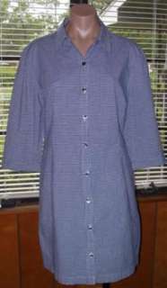   Blue White Gingham Button Tunic Shirt Top 3/4 Sleeves Sz 16 XL X Large