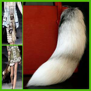 Special Natural White Cross Fox Tail Fur Tassel Keychain Handbag Charm 