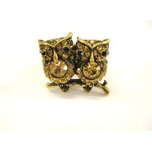  New Amazing Gold Tone Cute Double Owl Stretch Ring 