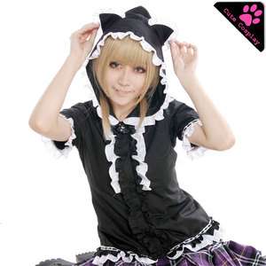 ADORABLE cat ear hoodie top t shirt cute blouse lolita costume anime 
