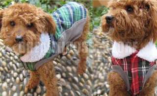 New Checker Flanel Lining Winter Coat Vest Dog Clothes S M L  