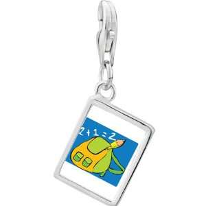   School Math And Backpack Photo Rectangle Frame Charm Pugster Jewelry
