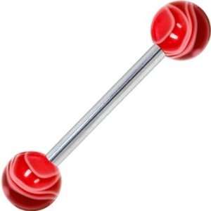 Barbell   Red Marble Tongue Ring Jewelry