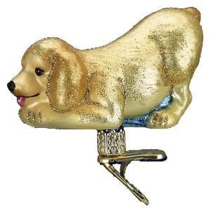 Old World Christmas Playful Puppy on Clip Glass Ornament 
