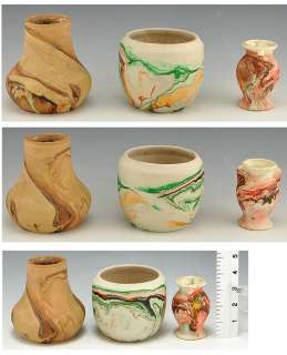 Vintage Vases Nemadji Pottery USA Multicolor Swirl Designs Different 