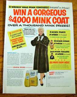 1955 Halo Shampoo Ad Peggy Lee $4,000 Mink Coat  