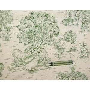    Green on Ivory Country Toile Drapery Fabric