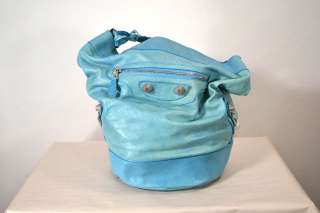 BALENCIAGA Light Blue Leather Hobo Bag  