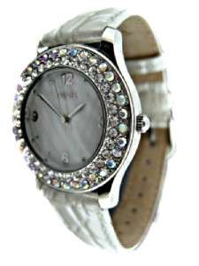 NEW Ladies/Womens Oasis Mother of Pearl Watch Cream Strap Diamantes 