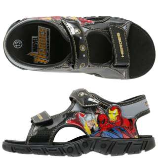 IRON, SPIDER MAN & THOR Boys Light Up Sandals Shoes NWT  