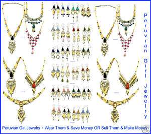 28 STONE BAMBOO WOOD NECKLACES EARRINGS PERU JEWELRY  