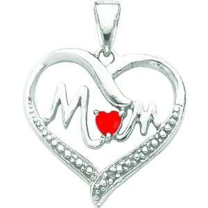  Sterling Silver Cubic Zirconia Mom Heart Charm Jewelry