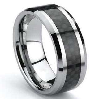   Black Carbon Fiber Tungsten Ring Wedding Band free gift Box  