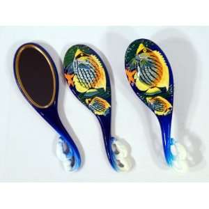   Blue Yellow Top Tropical Fish Hair Brush Mirrow Set (Set Of 2) Beauty