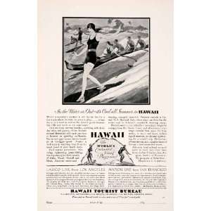  1929 Ad Hawaii Tourist Bureau Surfing Kayak Toboggan Oahu 