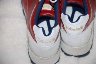 Ladies Timberland Red White Leather Sneakers Shoes Lace Up 8.5  