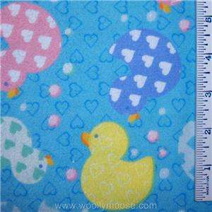 HALF Yard Bathtime DUCKS & Confetti HEARTS on Blue SOFT Flannel Fabric 