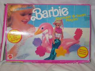 1990 Barbie Mermaid & Swan PLayset Bathtime FUN IOB T27  