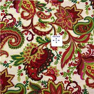 By Henry Glass Fabrics Paisley in dark rose pink, gold, olive green on 
