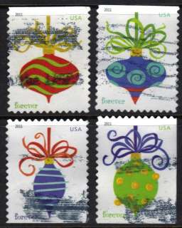 Scott #4575 78 Used Set of 4 Holiday Baubles Forever Stamps  