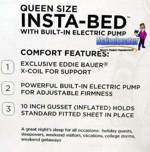 NEW Eddie Bauer Queen Inflatable Bed Mattress CottonTop Airbed Built 