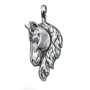    Sterling Silver Large Frontal 3D Horse Head Pendant Jewelry