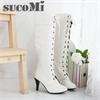 S010 New Trendy Vogue Leather Lace up Knee High Boots  