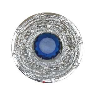  Thistle Plaid Brooch With Blue Stone Chrome