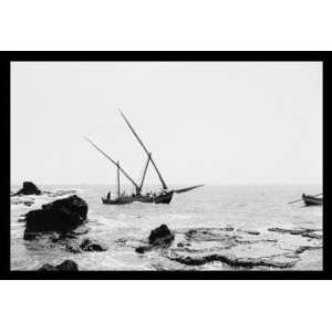  Sailing Vessel Among the Rocks at Jaffa 12x18 Giclee on 