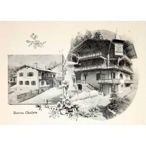  1907 Print Chalet Davos Switzerland Graubunden Alps Mountains Swiss 