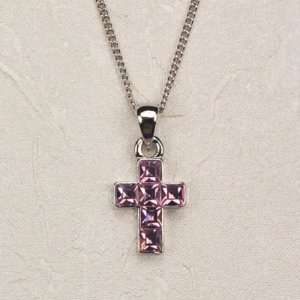  Pink Rhinestone Cross on 18 Chain   Boxed (McVan P36 
