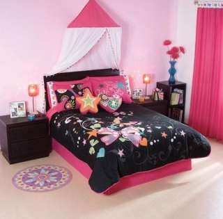 New Black Pink Butterfly Comforter Bedding Set Full 6  