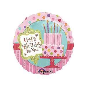  Happy Birthday to You Sweet Cake Pink Candles Dots Round 