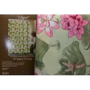  Lilypad Green Fabric Shower Curtain Pink Lotus Flowers 