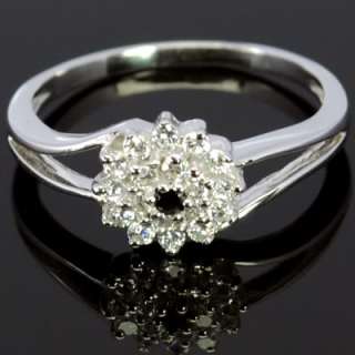   White Gold Natural Black Spinel Diamond Ladies Engagement Wedding Ring