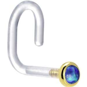   Yellow Gold 2mm Dark Blue Synthetic Opal Bioplast Nose Ring Jewelry