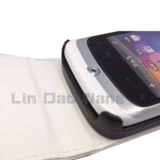 Genuine White Leather Case Cover Pouch + LCD Film For HTC WILDFIRE