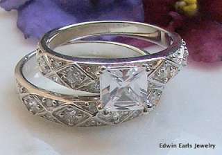 CT Princess Cut Wedding Ring Set Platinum ep  