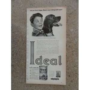  Ideal dog food, Vintage 40s print ad. black and white Illustration 