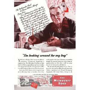  1945 WWII Ad Milwaukee Road Fathers Writes Letter Looking 