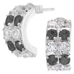  Black & White CZ Sterling Silver Hoop Earrings Jewelry