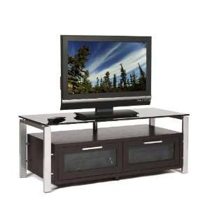   Espresso with Silver Metal and Black Glass TV Stand Furniture & Decor