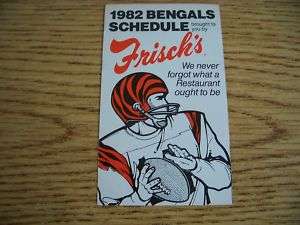 1982 NFL Cincinnati Bengals FB Pocket Schedule Frischs  