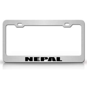 NEPAL Country Steel Auto License Plate Frame Tag Holder, Chrome/Black 