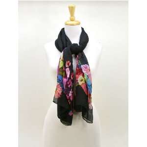   Pastoral Style Flower Floral Large Long Stole Scarf Shawl Wrap black